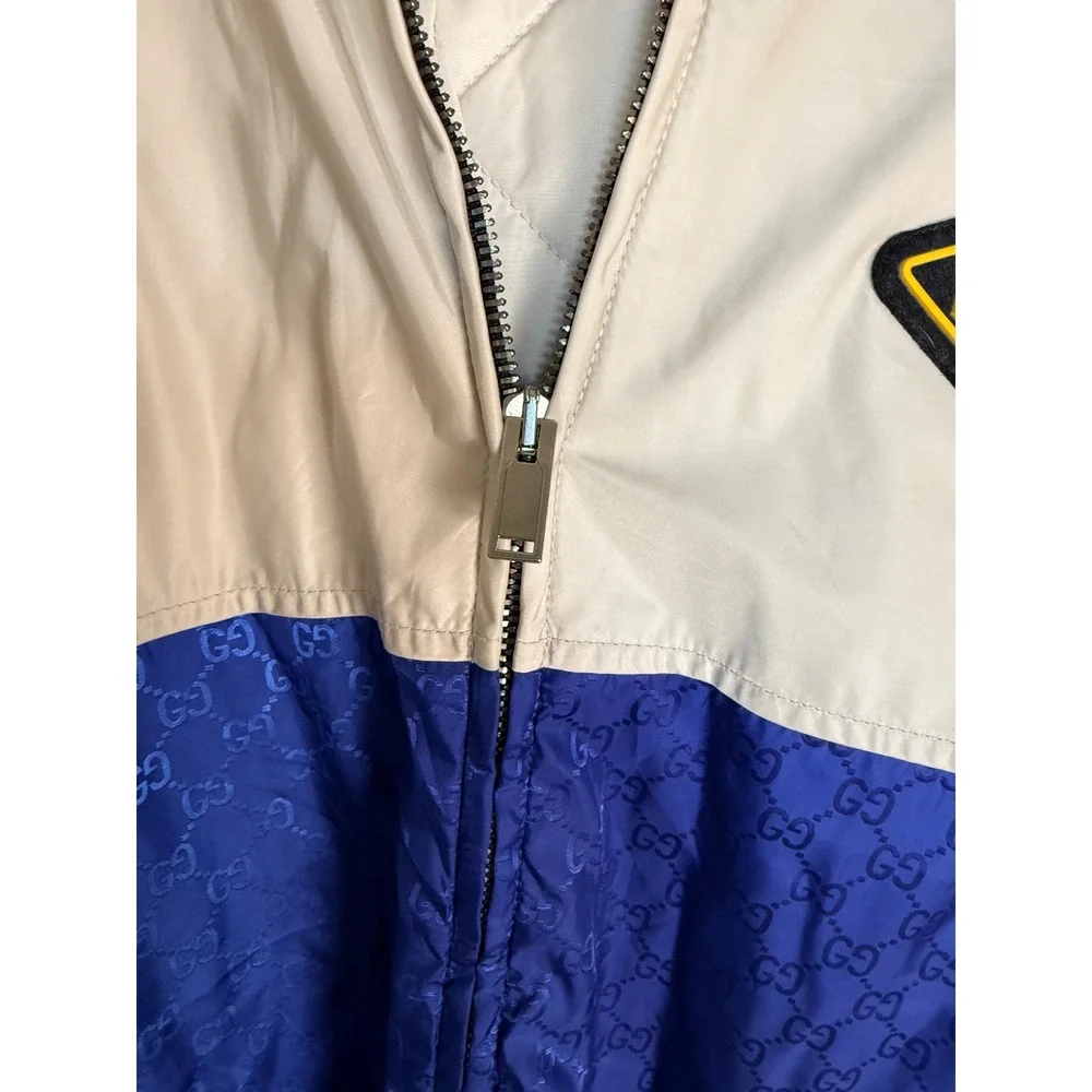 Gucci Mens Colorblock GG Monogram Hooded Windbreaker Jacket Size 50 IT Blue